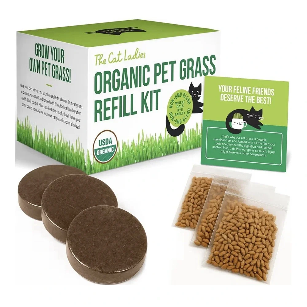 The Cat Ladies Cat Grass Refill Kit 100% Organic 3 Pack